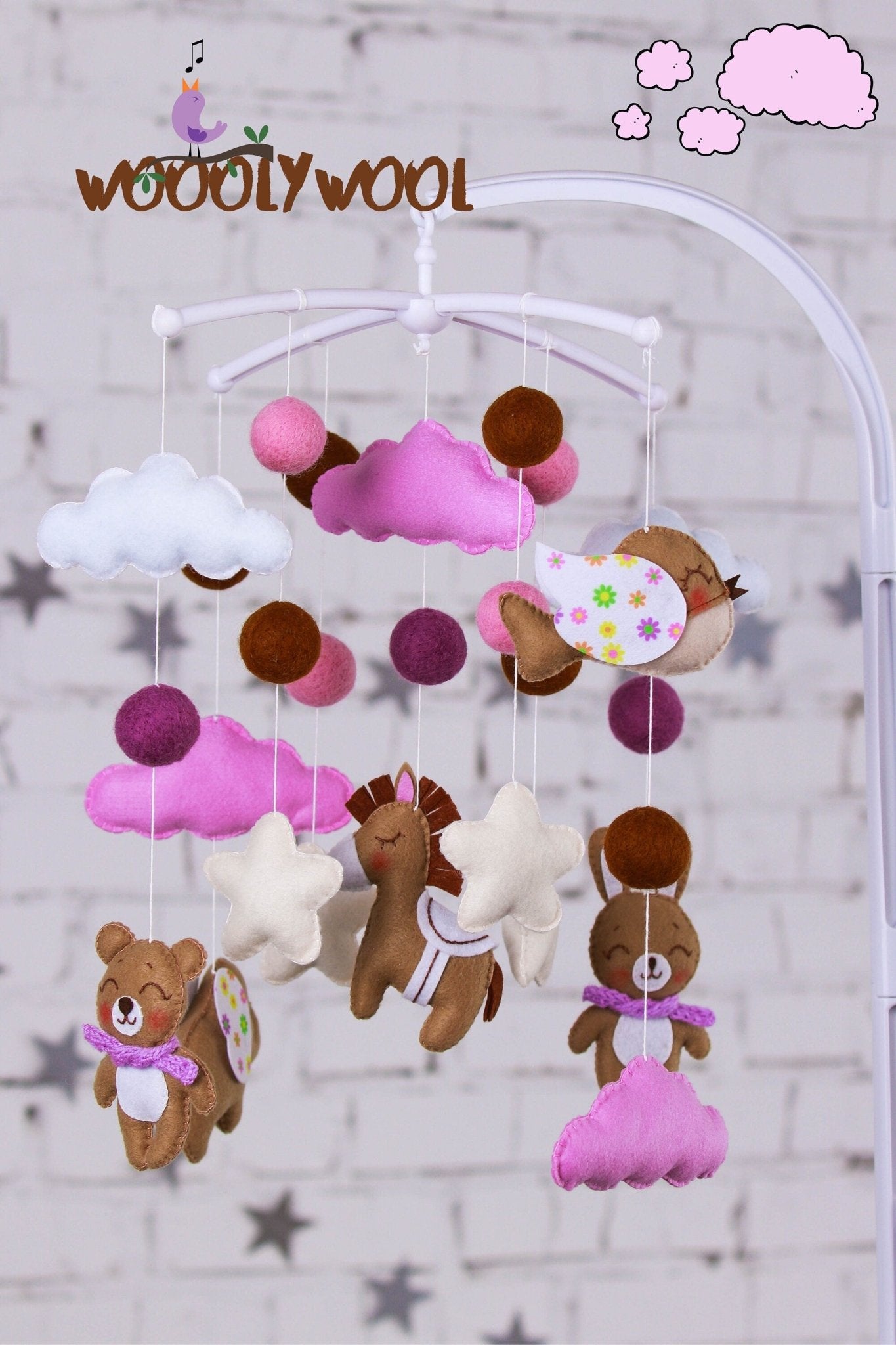 Pink Cloud Baby Mobile - WoollyFox